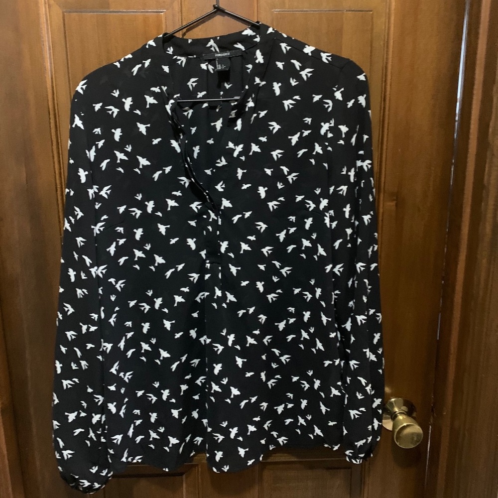 Black With Birds Blouse Forever 21